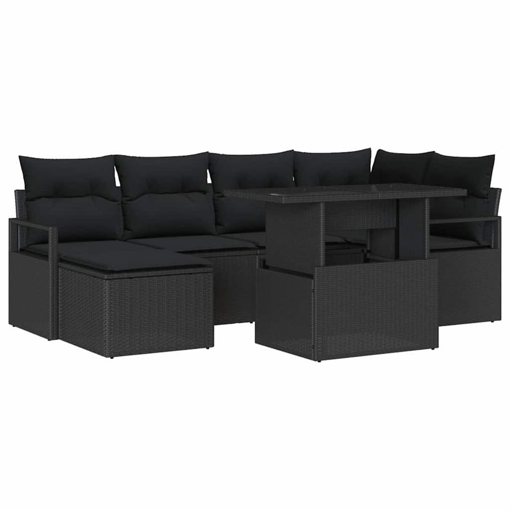 Ensemble de canapé de jardin 7 pc noir polyrotin