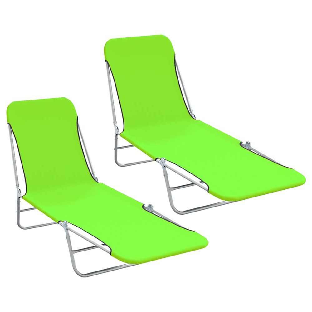 Chaises longues pliables lot de 2 acier et tissu vert