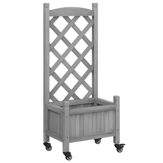Jardinière d'extérieur avec treillis et roues gris bois massif de sapin