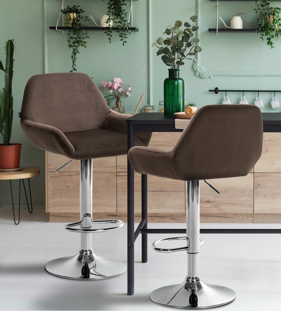 Lot de 2 tabourets de bar braga velours chrome