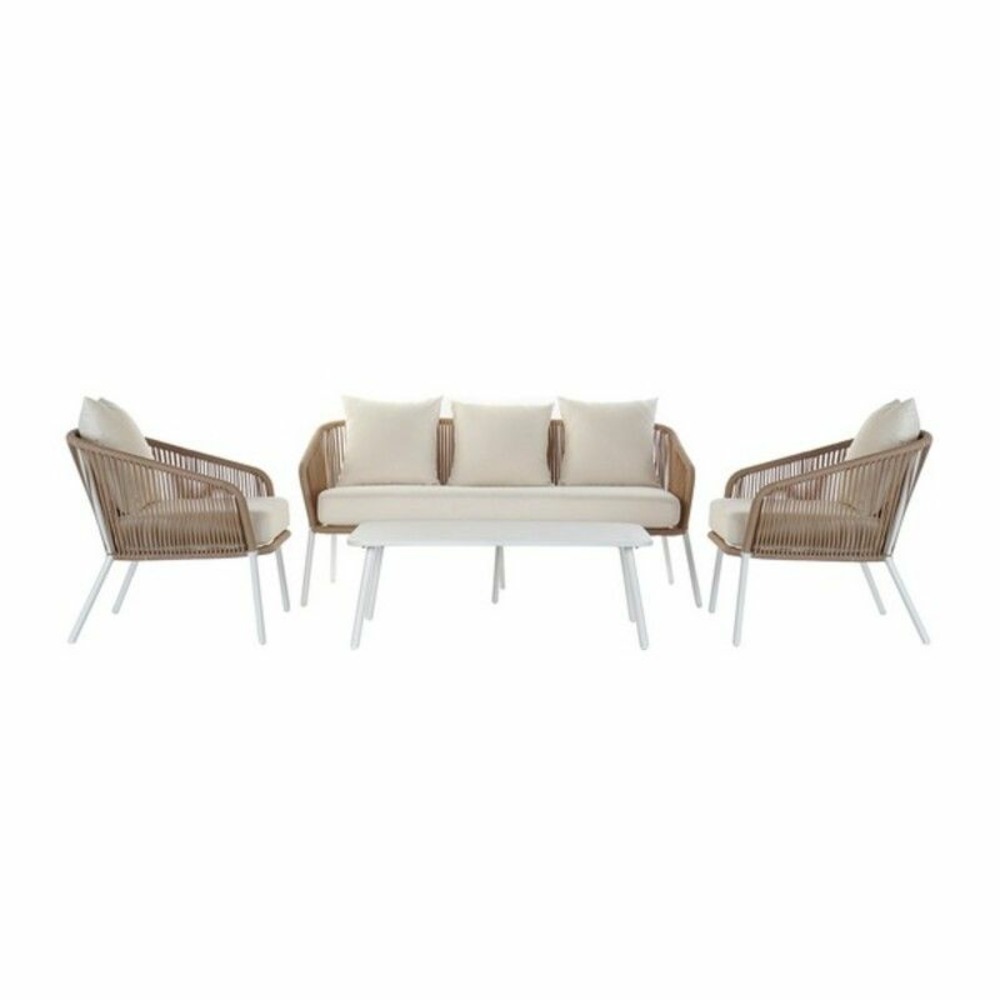 Ensemble canapé + table dkd home decor mb-179038 beige jardin polyester corde aluminium (NULL,5 x 72 x 70 cm) (4 pcs)