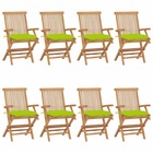 Chaises de jardin avec coussins vert vif lot de 8 teck massif