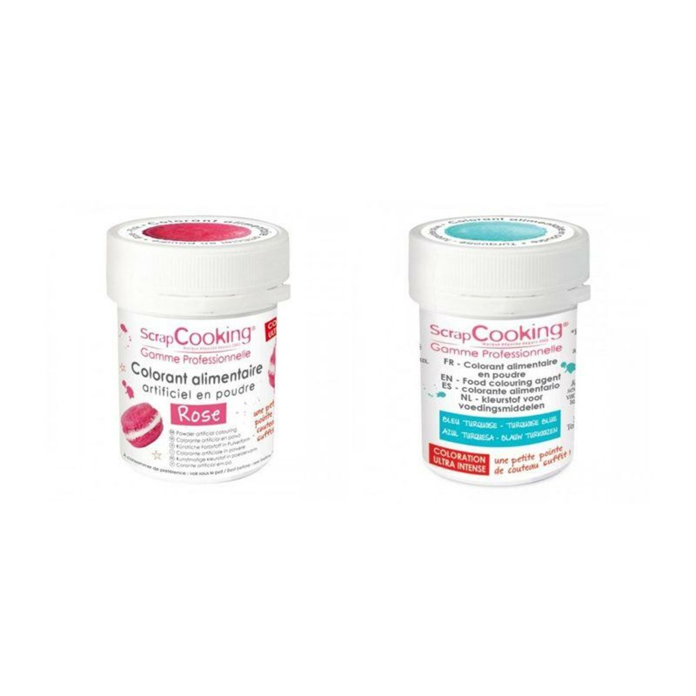 2 colorants alimentaires en poudre - rose-turquoise