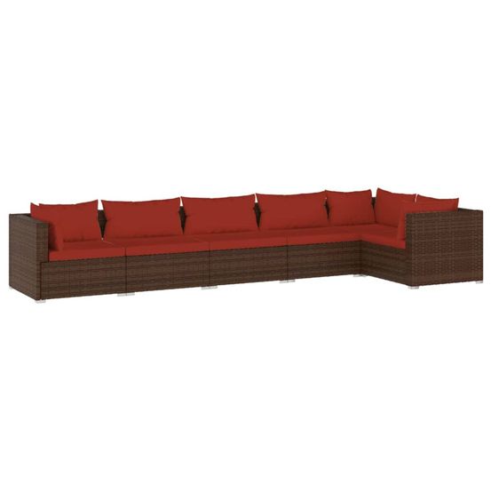 Salon de jardin 6 pcs avec coussins résine tressée marron