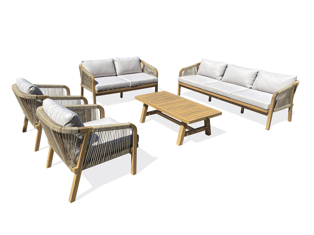 Salon de jardin serena en bois et corde