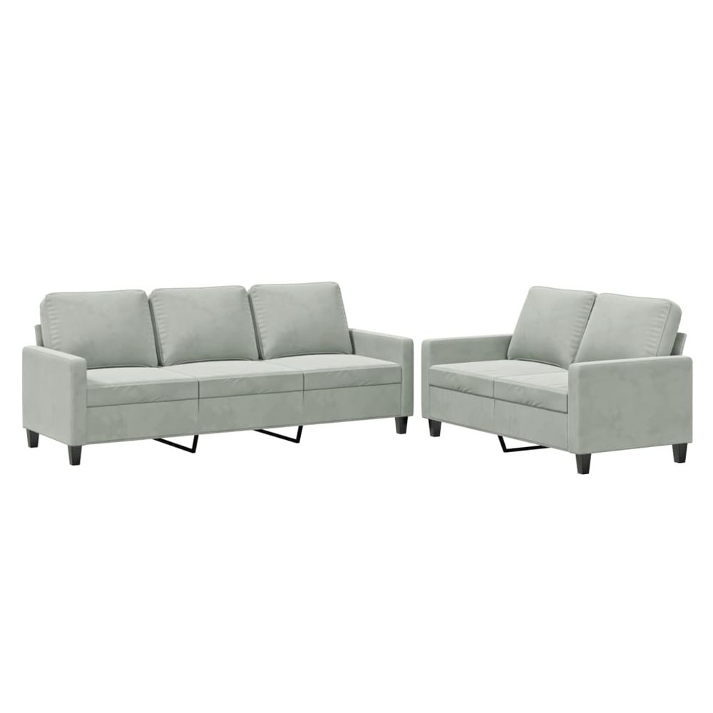 Ensemble de canapés 2 pcs avec coussins gris clair velours