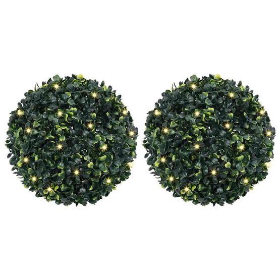 Boules de buis artificielles avec lumières led 2 pcs vert 45 cm