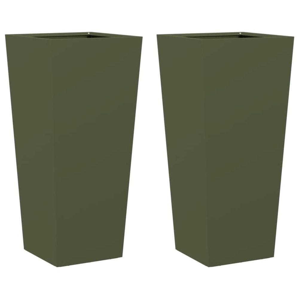Jardinière d'extérieurs 2 pcs vert olive 35x35x75 cm acier