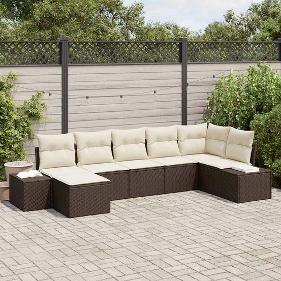 Ensemble de canapé de jardin 7 pcs marron polyrotin