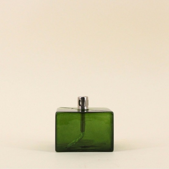 Lampe à huile cube en verre soufflé vert 7cm