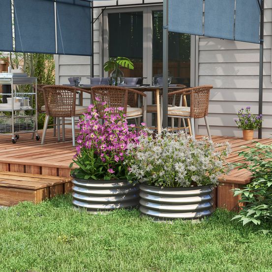 Lot de 2 carrés potagers métal jardin modulable fond ouvert argent 60cm