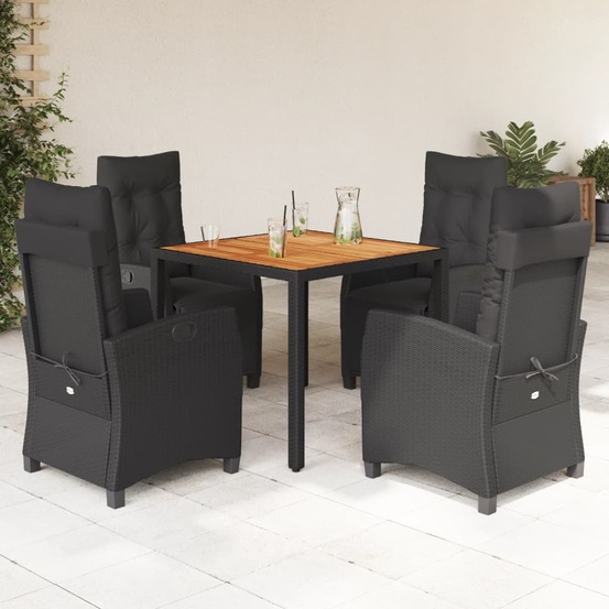 Ensemble à manger de jardin coussins 5pcs noir résine tressée