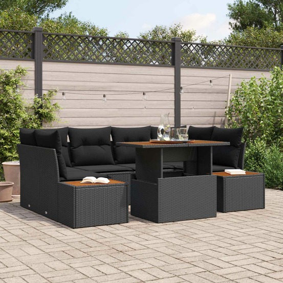 Ensemble de canapé de jardin 7 pcs noir poly rotin