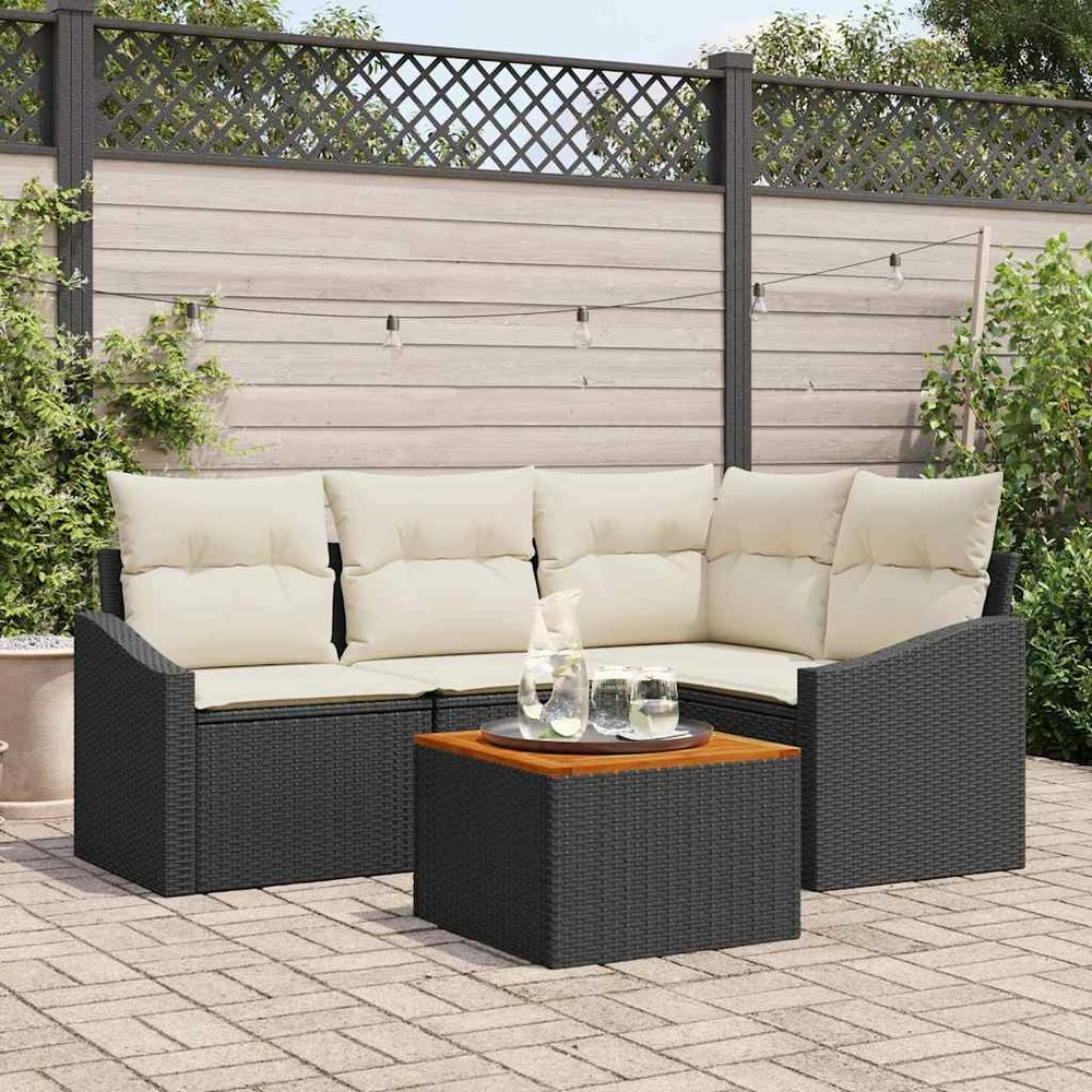 Ensemble de canapé de jardin 5 pcs noir et crème polyrotin