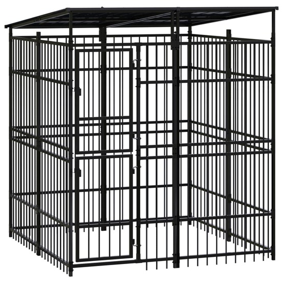 Chenil cage enclos pac animaux d'extérieur avec toit pour chiens acier 3,69 m² noir