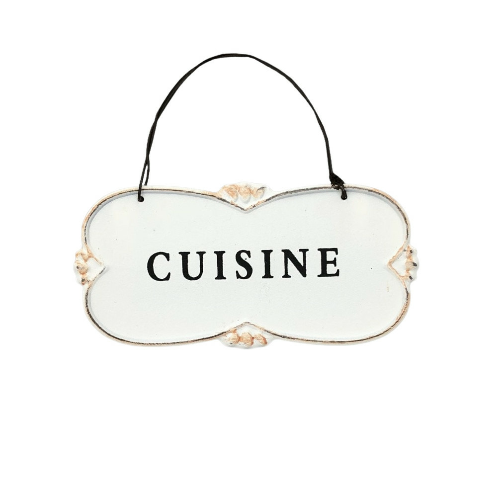 Plaque de porte décorative vintage cuisine fer blanc noir 22x10cm