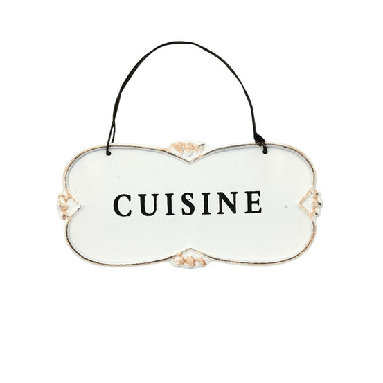 Plaque de porte décorative vintage cuisine fer blanc noir 22x10cm