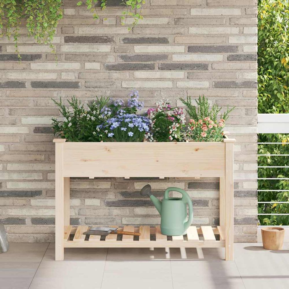Bac à plantes en bois de sapin avec étagère de rangement pour jardin 115cm