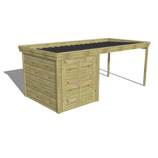Abri de jardin bois pin traité autoclave 27mm - 5,64x2,64m / 15m2 - bac acier - abri français
