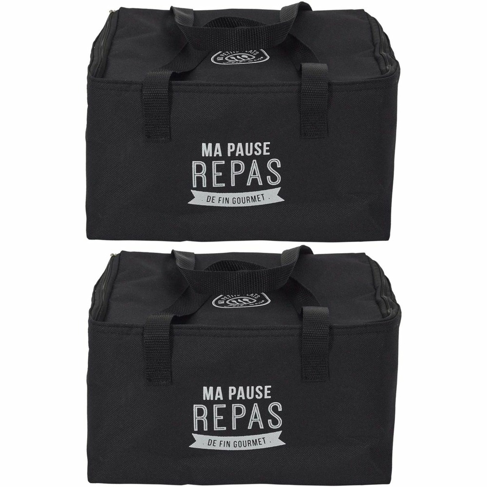 Lunch bag fraicheur 2.6 litres (lot de 2) noir inscription
