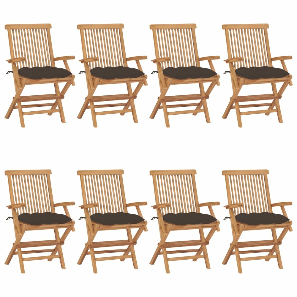 Chaises de jardin avec coussins taupe lot de 8 bois teck massif