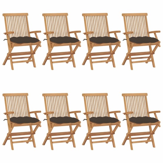 Chaises de jardin avec coussins taupe lot de 8 bois teck massif