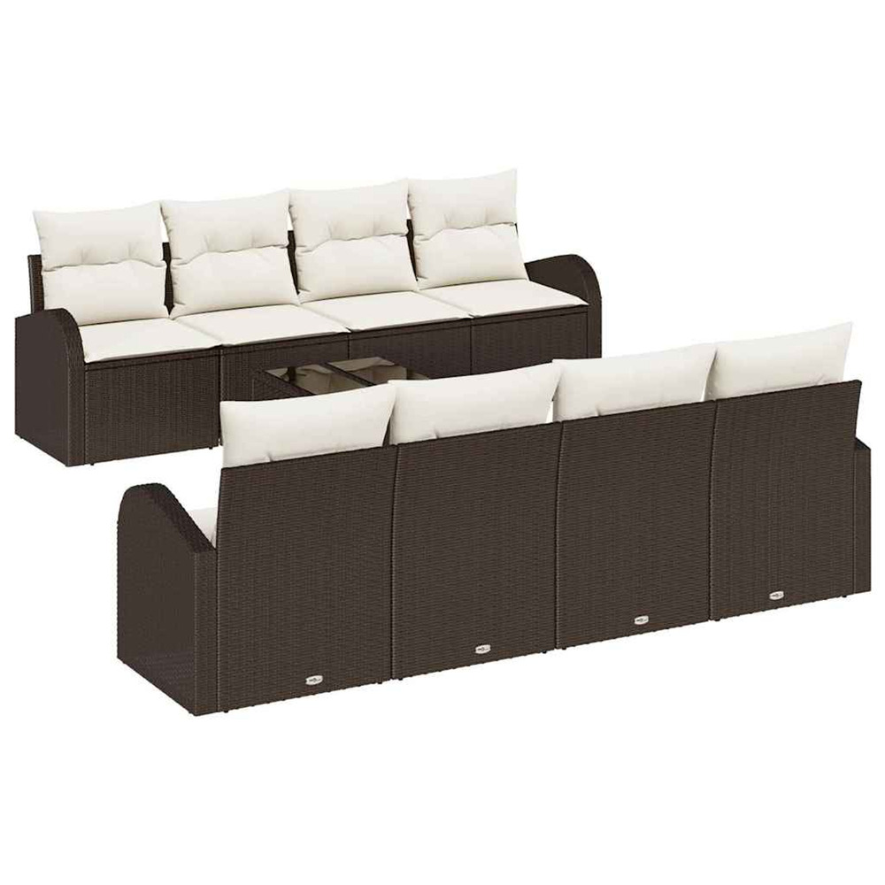 Ensemble de canapé de jardin avec coussin 9 pcs marron et crème