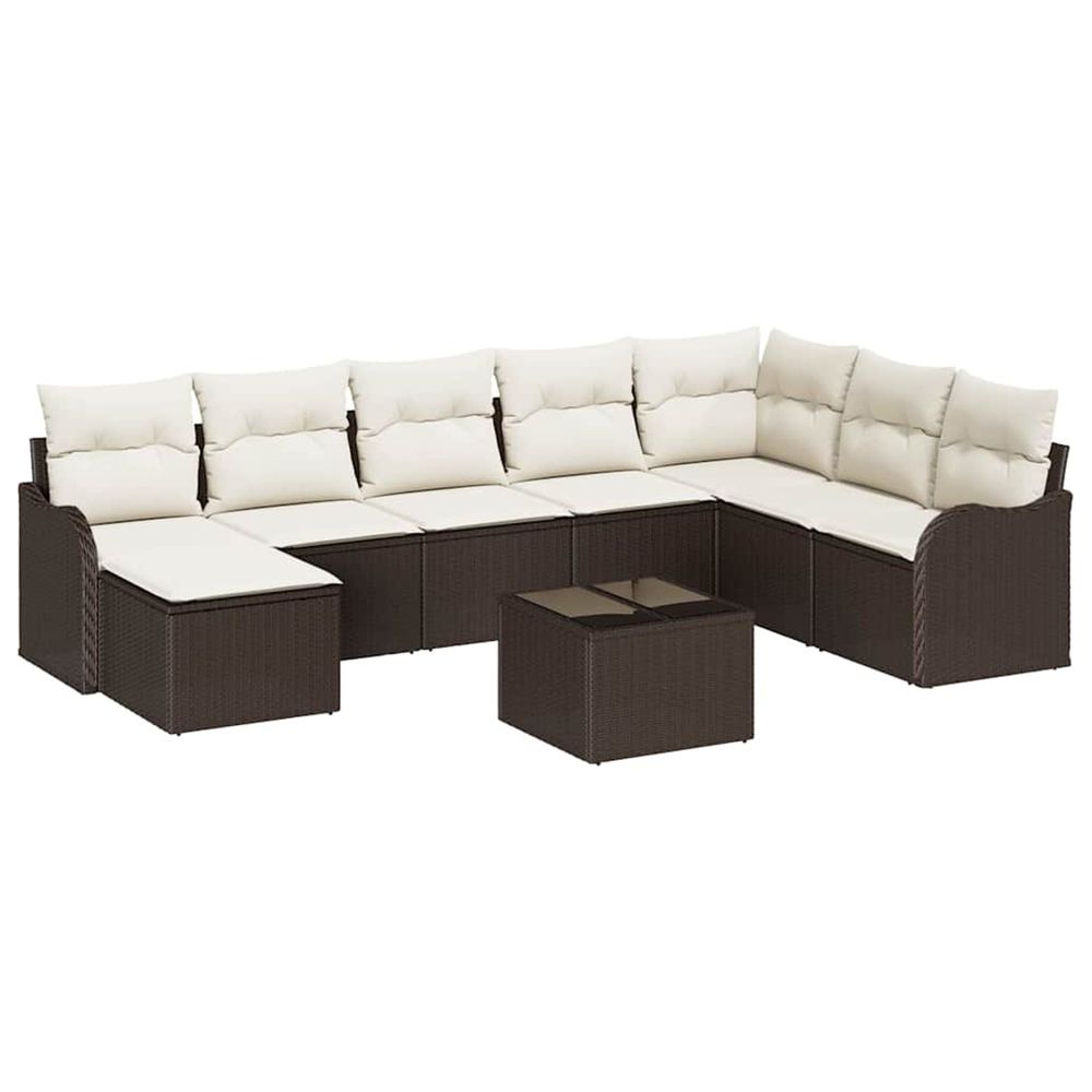 Ensemble de canapé de jardin 9 pc marron et blanc polyrotin