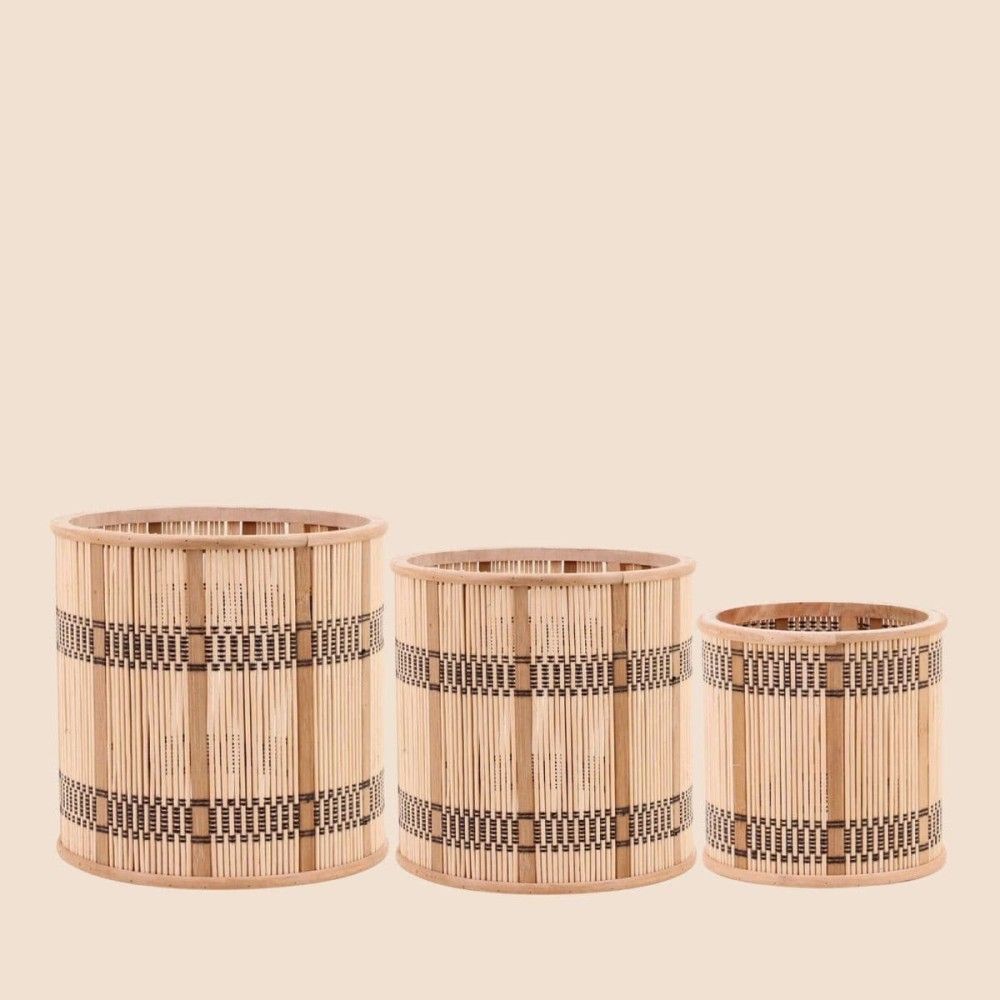 Lot de 3 cache-pots en bambou rayé