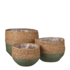 Mica decorations - 3 cache-pots en jonc de mer vert et marron h24