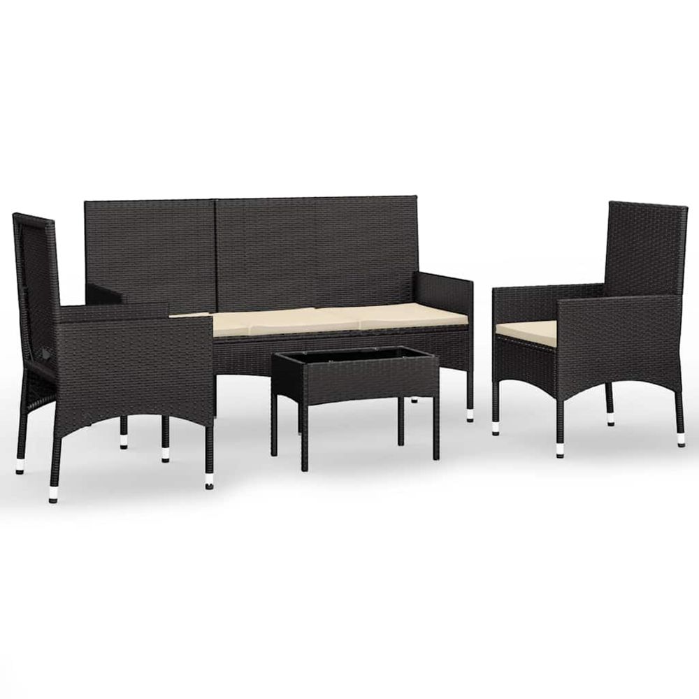Salon de jardin 4 pcs avec coussins noir résine tressée