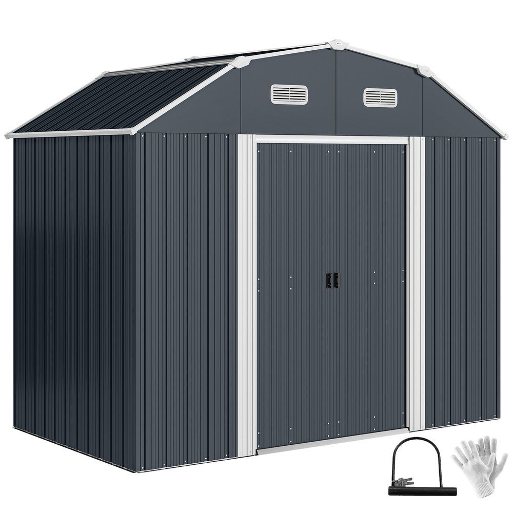 Abri de jardin acier galvanisé 238 x 132 cm gris foncé double porte ventilée - comfortxl outdoor living