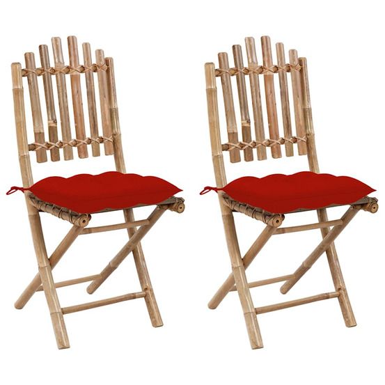 Chaises pliantes (lot de 2) avec coussins en bambou