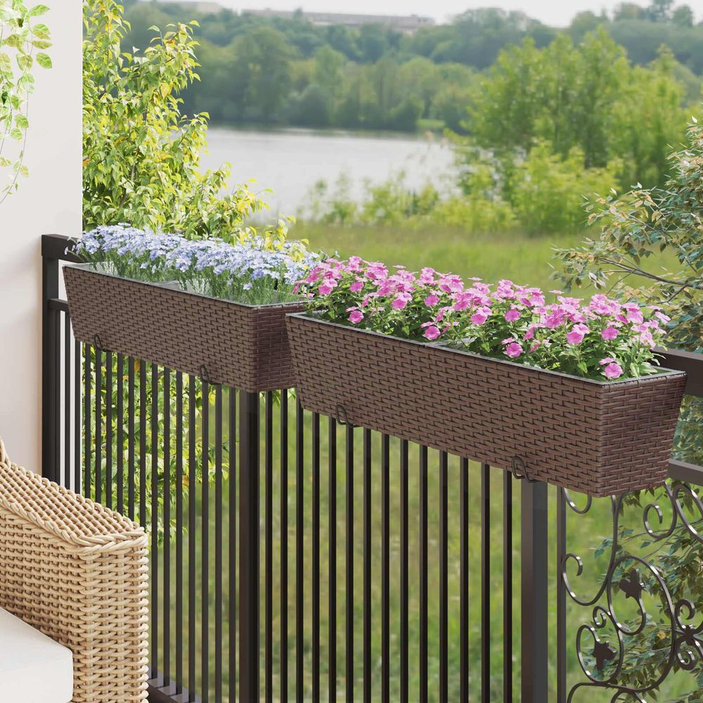 Grande jardinière de balcon métal marron pour garde-corps fixation facile 80 cm