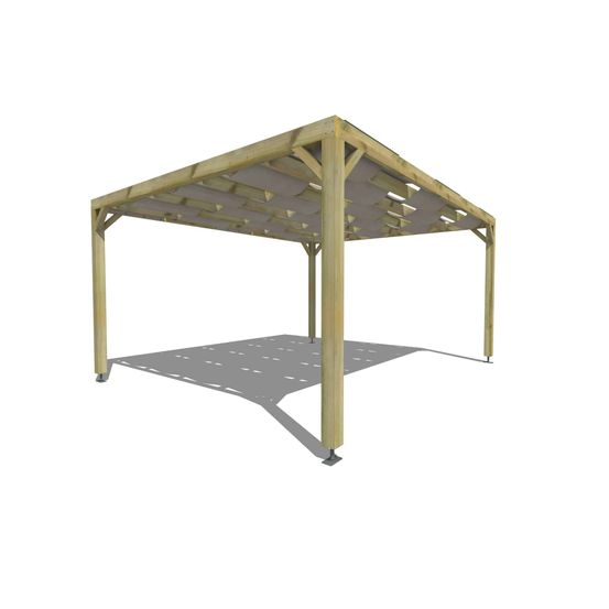 Pergola bois • 5m x 4m • indépendante • sens largeur • voilage semi-transparent inclus • livraison comprise