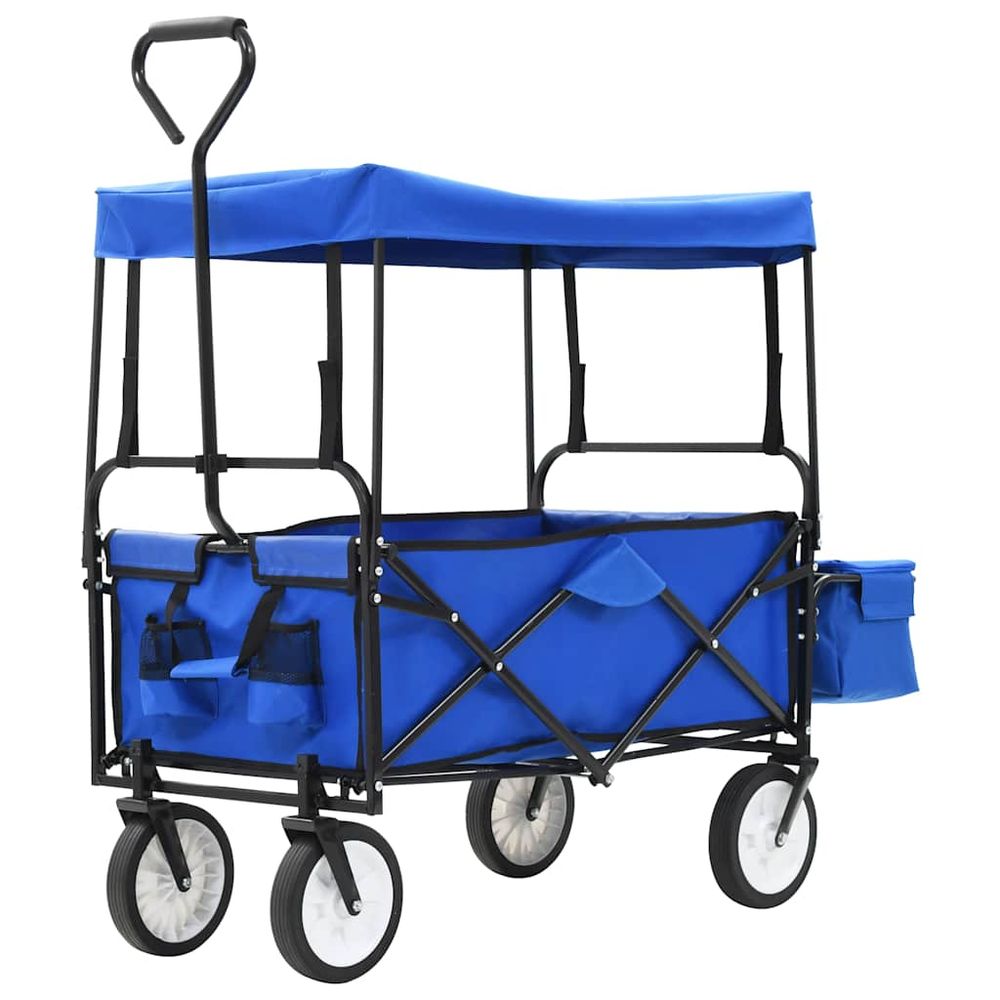 Chariot à main pliable avec toit acier bleu