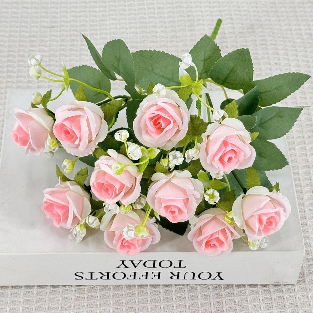 Fleurs artificielles, gypsophile et rose diamant 2 pièces rose