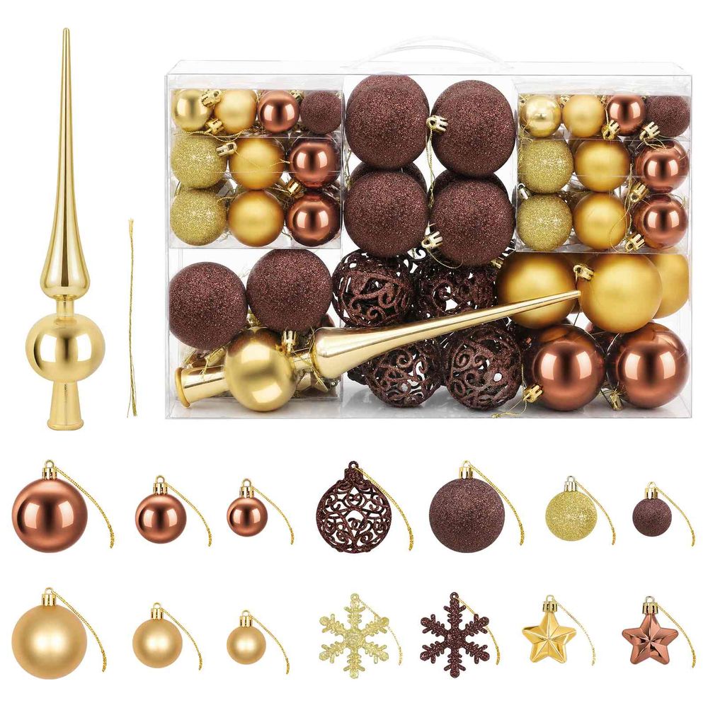 Ensemble de boules de noël 111 pc marron et or 6 cm polystyrène
