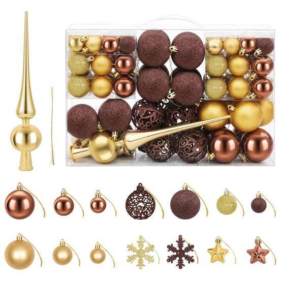 Ensemble de boules de noël 111 pc marron et or 6 cm polystyrène