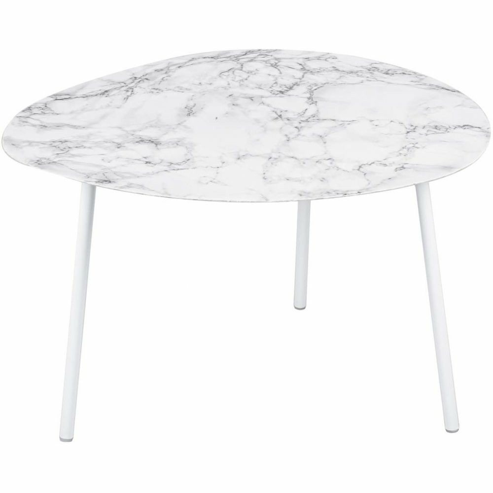 Table basse en métal imitation marbre ovoid 58 x 51 cm