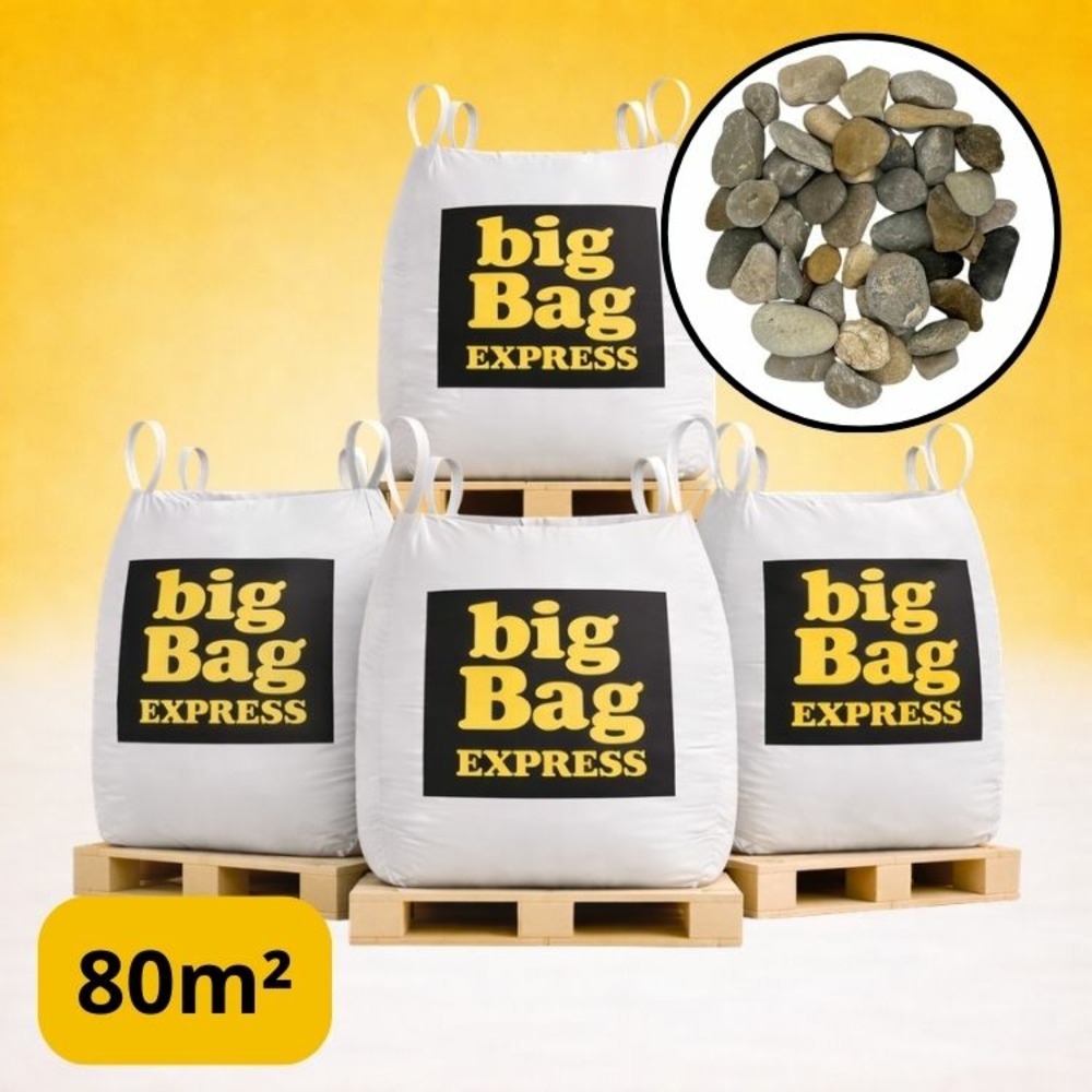 Pack 4 x big bag de +/- 1,5t ≃ 80m² galet roulé lavé gris silico-calcaire ø 10/20 mm - livraison premium