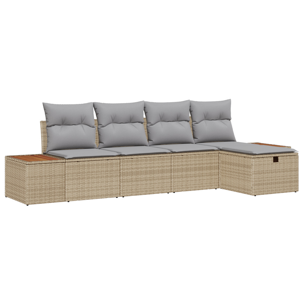Ensemble de 5 pièces de canapé de jardin avec coussins beige poly rattan