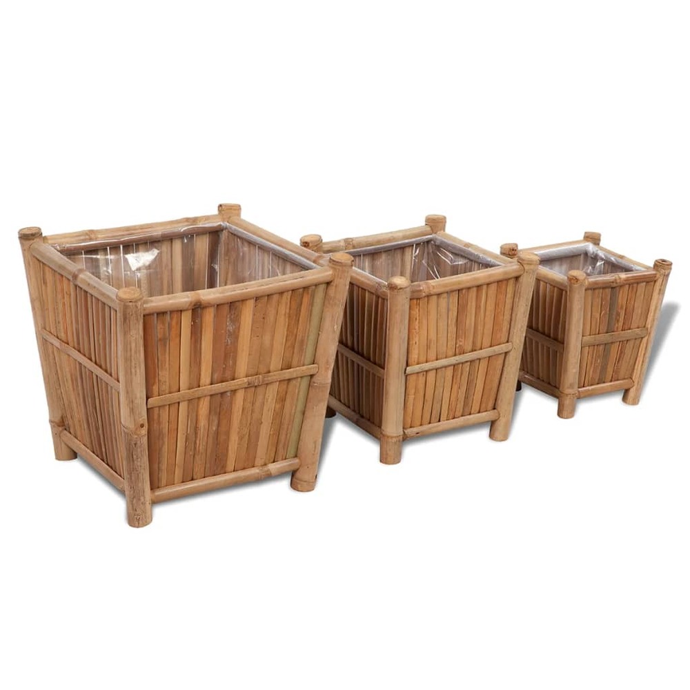 Lits surélevés en bambou avec doublure en nylon 3 pcs