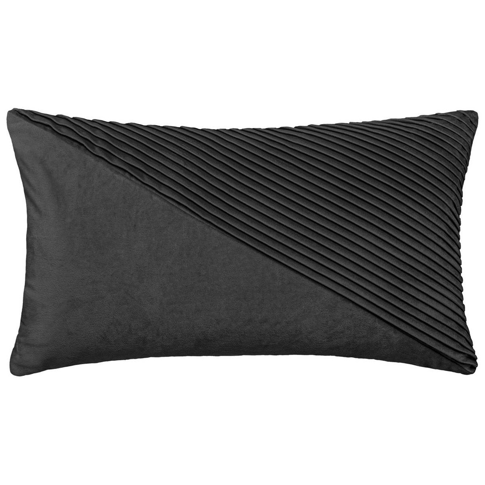 Coussin en velours semi plissé gris 30x50 cm