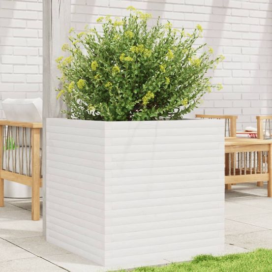 Très grande jardinière haute 70cm en bois de pin massif blanc
