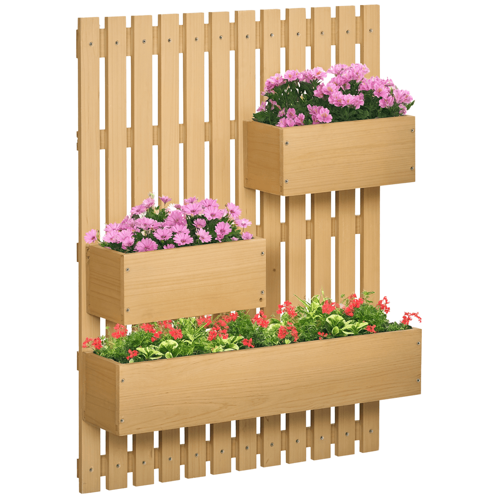 Jardinière verticale murale bois balcon 3 bacs amovibles drainage 60x16x80cm