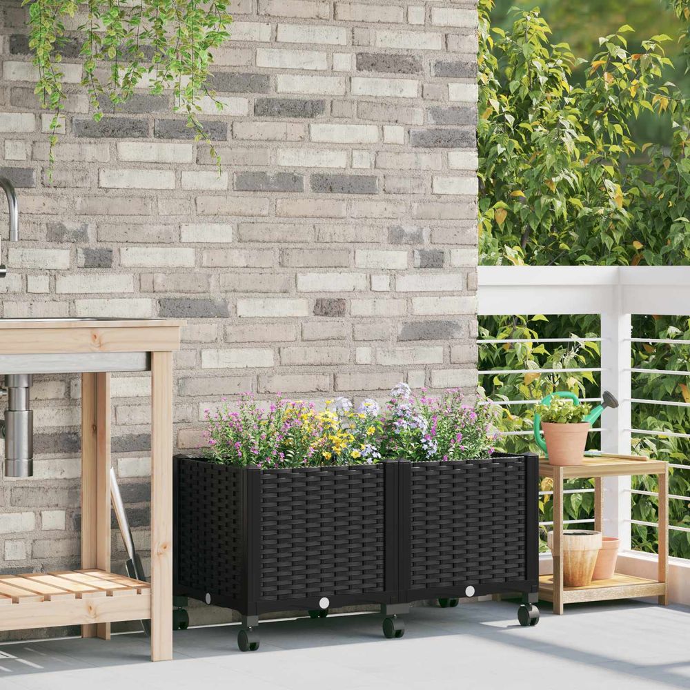 Jardinière mobile polypropylène balcon aménagement floral et potager sur roues noir
