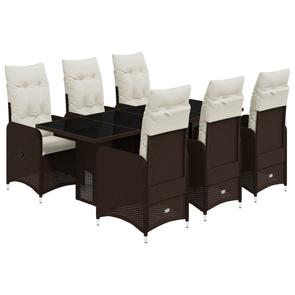 Ensemble de bistro de jardin 7 pcs coussins marron poly rotin