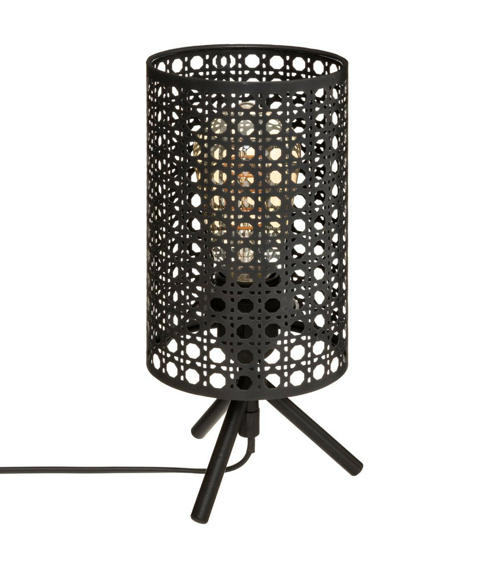 Lampe à poser en métal noir cannage h 28 cm