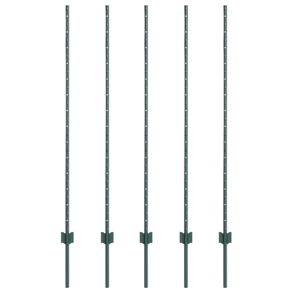 Poteau de clôture. 5 pcs vert 140 cm acier